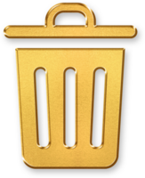 Gold Trash Bin Icon 3D Glossy Golden Waste Bin Symbol with Metallic Shine and Shadowed Effect for Deletion, Cleanup, File Removal, and Digital Discard Concepts png