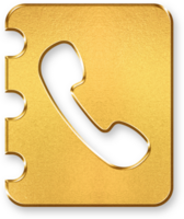 Gold Phone Call Icon 3D Glossy Golden Telephone Symbol with Metallic Shine and Shadowed Style for Communication, Customer Service, Contact, and Voice Calling Features png