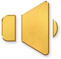 Gold Volume Icon 3D Glossy Golden Speaker Symbol with Metallic Shine and Shadowed Style for Audio Levels, Sound Settings, and Multimedia Playback Design Concepts png