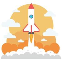 Rocket Launch in Flat Illustration Style vector