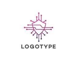 Cybersecurity Shield Digital Network Protection Logo Design vector