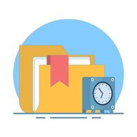 Project Management Concept. Folder with Clock. data management, folder, project goals, Project Management and time symbol, management, process. Flat Design Illustration. vector