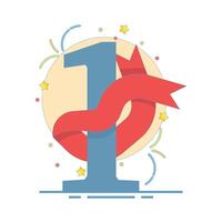 Top ranking concept, number one with ribbon. achievement, winner or celebration of success. competition theme or recognition related project. Perfect for awards, flat design vector