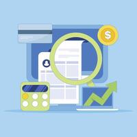 Online accounting software concept, Digital accounting, Wealth management, Tax calculation, Financial growth, Banking reports. illustration background with icons vector