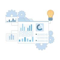 Digital Marketing Concept. Business Graph Report Analysis. Financial audit research. Digital report analysis or analytics. Market sales inspection statistics. Flat cartoon design illustration vector