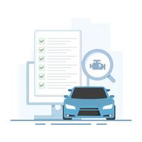 Car health check process concept. Perfect for automotive service, vehicle diagnostics, car maintenance and checkup related concepts. Flat design illustration on background. vector