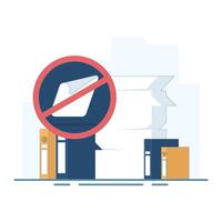 Concept of crossed out stack of documents. Easy requirements, no bureaucracy, simplified process, no paperwork, quick registration or minimal administration. For digital services. Flat illustration vector