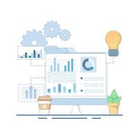 Digital Marketing Concept. Business Graph Report Analysis. Financial audit research. Digital report analysis or analytics. Market sales inspection statistics. Flat Design Illustration vector