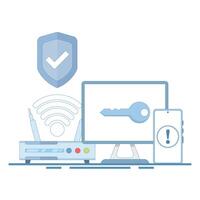 The concept is data security access, internet security, data protection, business data protection, and internet cyber security. safe and secure technology. flat design illustration. vector