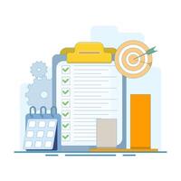 Business Plan Concept. Clipboard with Data Chart and Target Arrows. Business strategy, business plan. financial report. Clipboard with financial data infographics. Flat Cartoon Design Illustration. vector
