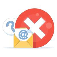 email account not found, login error, or invalid email address. email envelope with at sign and red cross. for UI design, mobile apps, websites, and alert messages. flat design. vector