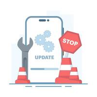System update concept, smartphone software update screen, System maintenance, software installation process, operating system. Software update and installation program. Flat illustration. vector