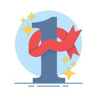 Top ranking concept, number one with ribbon. achievement, winner or celebration of success. competition theme or recognition related project. Perfect for awards, flat design illustrations vector