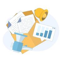 Online Marketing and Business Concept Send Message. Subscribe to Newsletter. Open Envelope with Megaphone and Letter. Email Marketing with Notification. flat design illustration. vector