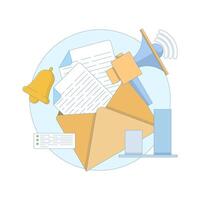 Online Marketing and Business Concepts Send Messages. Subscribe to Newsletters. Open Envelopes with Megaphones and Letters. Email Marketing with Notifications. Social Media Engagement. vector