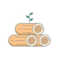 pile of logs and growing plants with leaves thin line icon, climate change. Log sign with leaves on background, outline style icon for mobile or web design. illustration Graphic design. vector
