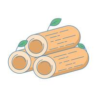 pile of logs and growing plants with leaves thin line icon, climate change. Log sign with leaves on background, outline style icon for mobile or web design. illustration Flat design graphic. vector