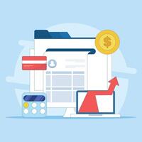 Concept of online accounting software, Digital accounting, Wealth management, Tax calculation, Financial growth, Banking reports. illustration on Background vector