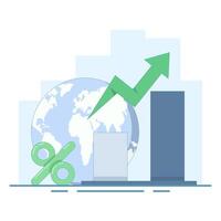 Global Economic Growth Concept. Earth and Coin Growth Chart. Economic growth chart increasing. Arrow chart and business growth chart. Flat Design Illustration in the background. vector