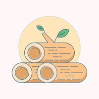 pile of logs and growing plants with leaves thin line icon, climate change. Log sign with leaves on background, outline style icon for mobile or web design. flat design illustration. vector
