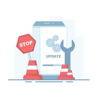 System update concept, smartphone software update screen, System maintenance, software installation process, operating system. Software update and installation program. Flat design illustration. vector