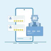 AI conversion on mobile, AI chatbot for mobile, artificial intelligence conversion with customers. Flat cartoon design illustration with icons on background. vector