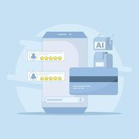 AI conversion on mobile, AI chatbot for mobile, artificial intelligence conversion with customers. Flat design illustration with icons on the background. vector