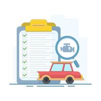 Car health check process concept. Perfect for automotive service, vehicle diagnostics, car maintenance and checkup related concepts. Flat design illustration. vector