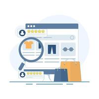 eCommerce website concept, Customer experience of shopping website, Add to cart concept, Customers share product ratings. flat design illustration on background. vector