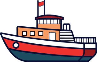 Cartoon Style Red and White Tugboat Illustration for Kids vector