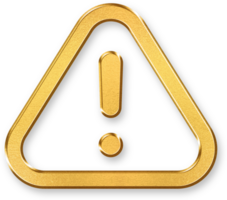 Gold Warning Icon 3D Glossy Golden Triangle Exclamation Symbol with Metallic Shine and Shadowed Style for Caution Signs, Alerts, Hazards, and Safety Notice in Digital or Physical Contexts png