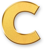 Gold Letter c Icon 3D Glossy Golden Lowercase c Symbol with Metallic Shine and Shadowed Style for Alphabet Themed Visuals, Graphic Typography, Learning Resources, and Monogram Design png