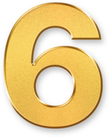 Gold Number Six 6 Icon 3D Glossy Golden Digit 6 Symbol with Metallic Shine and Shadowed Style for Categorized Listings, Ranked Items, Progress Steps, and Structured Digital Content png