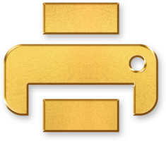 Gold Printer Icon 3D Glossy Golden Printer Symbol with Metallic Shine and Shadowed Style for Office Equipment, Document Output, Scanning, and Printing System Functions png