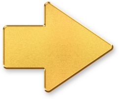Gold Arrow Right Icon 3D Glossy Golden Right Direction Arrow Symbol with Metallic Shine and Shadowed Style for Navigation, Progression, Next Step, and Forward Movement Interfaces png