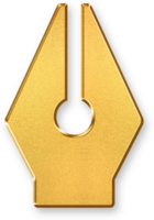 Gold Pen Nib Icon 3D Glossy Golden Calligraphy Tip Symbol with Metallic Shine and Shadowed Style for Writing Tools, Design Signatures, Digital Drawing, and Branding Elements png