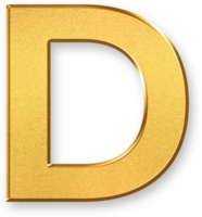 Gold Letter D Icon 3D Glossy Golden Uppercase D Symbol with Metallic Shine and Shadowed Style for Typography, Alphabet Based Branding, Educational Design, and Graphic Composition png