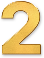Gold Number Two 2 Icon 3D Glossy Golden Digit 2 Symbol with Metallic Shine and Shadowed Style for Rankings, Step Indicators, List Items, and Order Placement in Digital Designs png