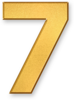 Gold Number Seven 7 Icon 3D Glossy Golden Digit 7 Symbol with Metallic Shine and Shadowed Style for Rankings, List Items, Structured Steps, and Informational Data Sequences png