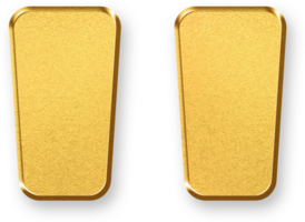 Gold Quotation Mark Icon 3D Glossy Golden Double Quote Symbol with Metallic Shine and Shadowed Style for Dialogue Formatting, Text Emphasis, Speech Annotation, and Editorial Highlighting png