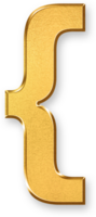 Gold Left Curly Brace Icon 3D Glossy Golden Symbol with Metallic Shine and Shadowed Style for Code Syntax, Mathematical Sets, Function Structures, and Visual Text Organization png