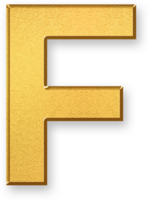 Gold Letter F Icon 3D Glossy Golden Uppercase F Symbol with Metallic Shine and Shadowed Style for Learning Resources, Stylish Typography, Branding Icons, and Alphabet Themed Designs png