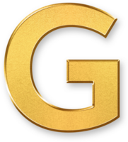 Gold Letter G Icon 3D Glossy Golden Uppercase G Symbol with Metallic Shine and Shadowed Style for Text Design, Alphabet Based Branding, Educational Typography, and Visual Identity png