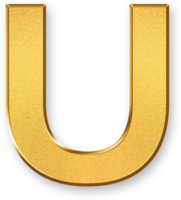Gold Letter U Icon 3D Glossy Golden Uppercase U Symbol with Metallic Shine and Shadowed Style for Alphabet Typography, Monogram Design, School Visuals, and Stylish Graphic Identity png