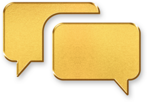 Gold Message Icon 3D Glossy Golden Speech Bubble Symbol with Metallic Shine and Shadowed Style for Chat, Text Communication, Customer Service, and Direct Messaging Applications png