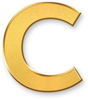 Gold Letter C Icon 3D Glossy Golden Uppercase C Symbol with Metallic Shine and Shadowed Style for Typography, Textual Branding, Learning Tools, and Alphabet Based Graphic Designs png