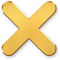 Gold Cancel Icon 3D Glossy Golden Cross Symbol with Metallic Shine and Shadowed Style for Error Messages, Close Actions, Stop Signs, and Task Termination Interfaces png