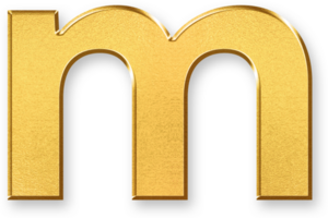 Gold Letter m Icon 3D Glossy Golden Lowercase m Symbol with Metallic Shine and Shadowed Style for Typography, Educational Resources, Alphabet Branding, and Monogram Graphic Design png