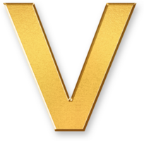 Gold Letter V Icon 3D Glossy Golden Uppercase V Symbol with Metallic Shine and Shadowed Style for Typography, Brand Monograms, Educational Graphics, and Stylish Alphabetic Compositions png