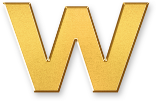 Gold Letter w Icon 3D Glossy Golden Lowercase w Symbol with Metallic Shine and Shadowed Style for Typography Projects, Educational Fonts, Visual Identity, and Alphabet Branding Systems png